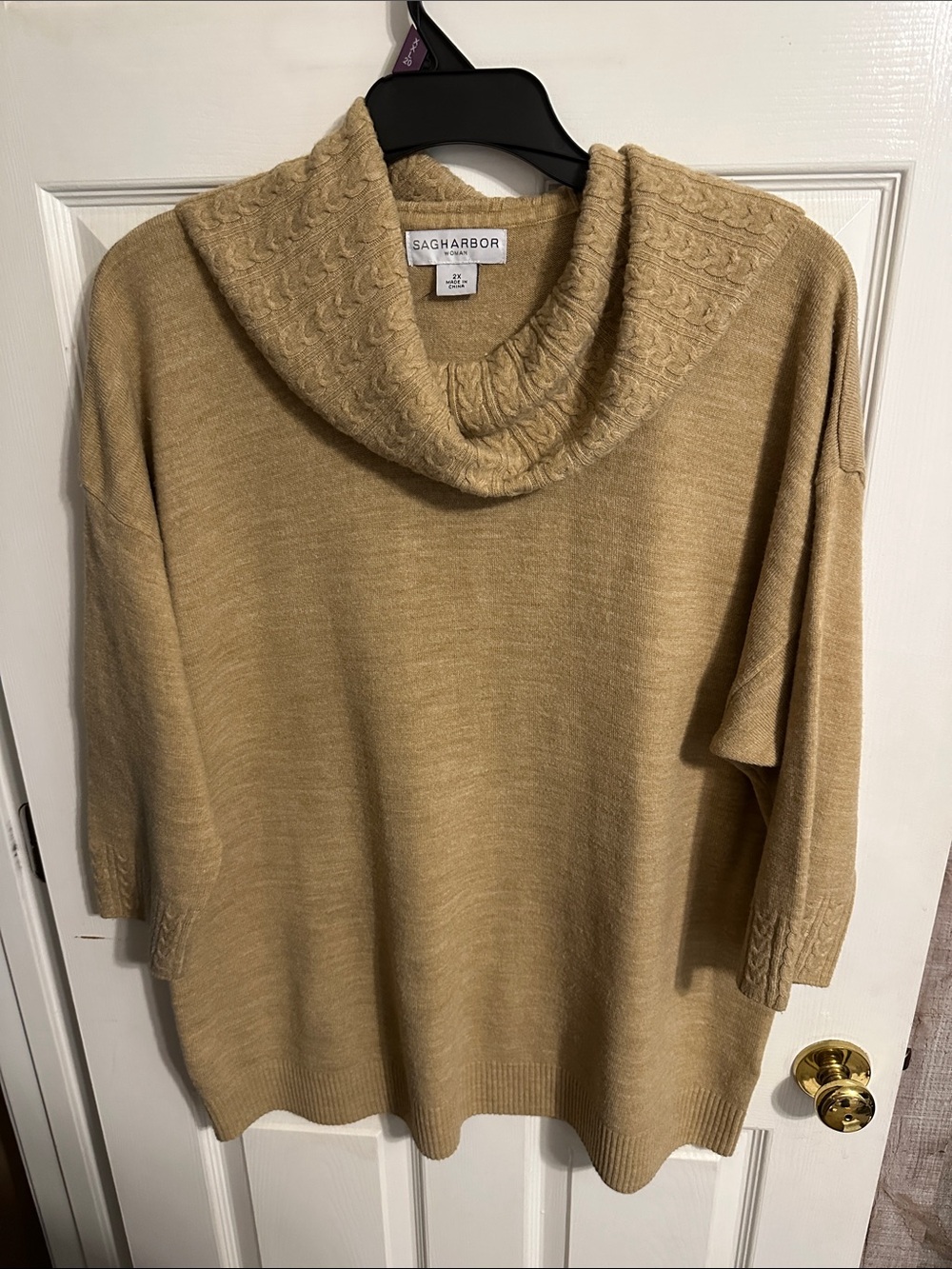 Sag Harbor Camel Cowl Neck Sweater